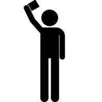 Black Silhouette Of Person Raising Hand Holding Card Or Flag Simple Symbol vector