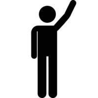 Simple Stick Figure Raising Hand In Greeting Or Voting Black Silhouette vector