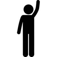 Black Stick Figure Raising Hand Simple Design Element On White Background vector
