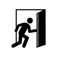 Emergency Exit Sign Depicting Figure Running Through Doorway In Black And White vector