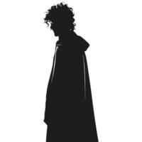 Man Silhouette With Cloak And Curly Hair In Minimalist Design vector