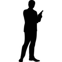 Silhouette Of A Secret Agent Holding A Gun In A Classic Suit vector
