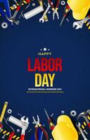 Happy Labor Day banner with construction tools background. vertical background vector