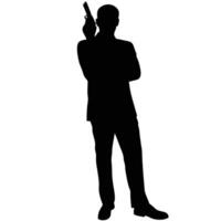 Silhouette Of A Secret Agent Man In A Suit Holding Gun vector