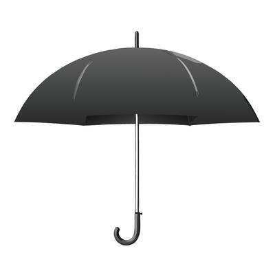 Simple Single Black Umbrella With Crook Handle On White Isolated Background