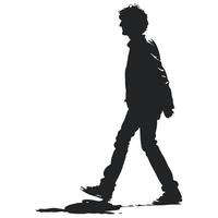Silhouette Of A Man Walking Profile View With Shadow On White Background vector