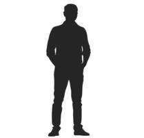 Standing Man Silhouette Isolated On White Background With Hands In Pockets vector