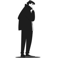 Monochrome Illustration Of Man In Coat Thoughtful Pose Stylish Graphic Design vector
