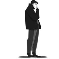 Illustration Of A Thoughtful Man In Coat Standing On White Background vector
