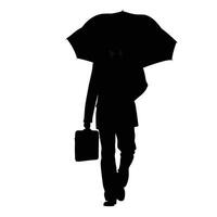 Silhouette Of Businessman Walking With Umbrella And Briefcase Isolated On White vector