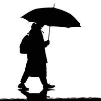 Silhouette Of A Person Walking With Umbrella In The Rain Reflective Surface vector