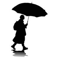 Silhouette Of A Person Walking With Umbrella In The Rain Minimalistic Illustration vector