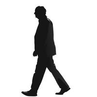 Silhouette Of An Older Man Walking In A Suit On White Background vector
