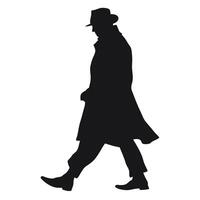 Silhouette Of A Man Walking Wearing A Hat And Coat In Style vector