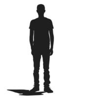 Silhouette Of A Standing Man In Tshirt And Jeans Isolated On White vector