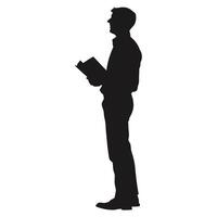 Man Silhouette Reading Book Isolated On White Background Business Or Study Concept vector