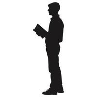 Silhouette Of A Young Man Reading A Book In Profile View Design vector