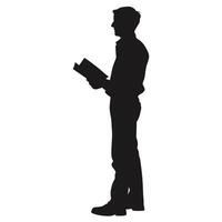 Silhouette Of A Man Reading Standing Isolated On White Background Full Length vector