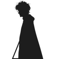 Silhouette Illustration Of Wizard In Robe With Wand On Isolated White Background vector