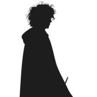 Silhouette Of A Curly Haired Person Wearing A Cape And Holding A Wand vector