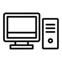 Simple Outline Illustration Of Desktop Computer With Tower On White Background vector