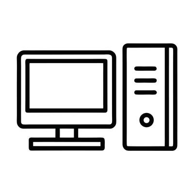 Desktop Computer With Monitor And Tower Case Outline Icon Illustration
