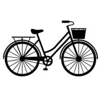 Silhouette Of A Classic Bicycle With Front Basket And Carrier In Black vector