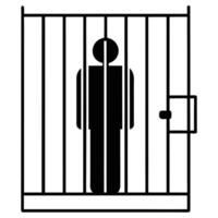 Person Imprisoned Behind Bars Concept Of Confinement And Loss Of Freedom vector