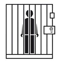 Minimalist Illustration Of A Prisoner Behind Bars In Jail Or Prison Cell vector