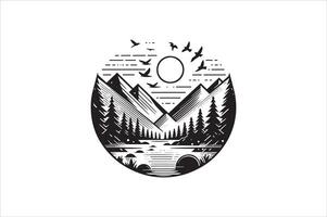 Simple Mountain Range Line Art vector