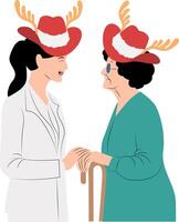 Two women in hats talking to each other vector