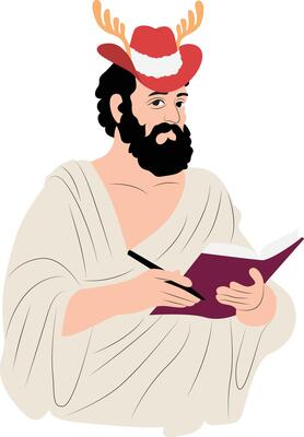 A man wearing a deer head hat and holding a book