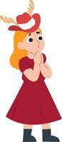 A cartoon girl in a red dress and hat vector