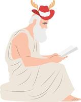 A man in a robe reading a book with a deer head vector