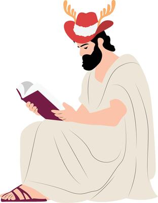 A man in a roman costume reading a book