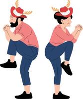 Two people in the same pose, one is wearing a hat and the other is wearing a hat vector