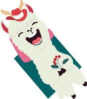 A cartoon llama with a red hat and a red rose vector