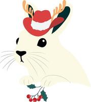 A rabbit wearing a santa hat and holding a holly branch vector