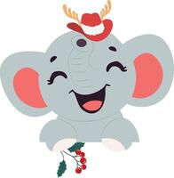 An elephant wearing a hat and holding a holly branch vector