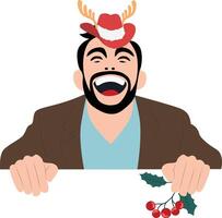 A man with a deer antlers and a holly branch vector
