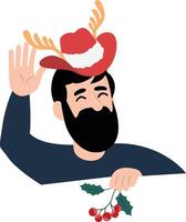 A man with a beard and a hat with a holly branch vector