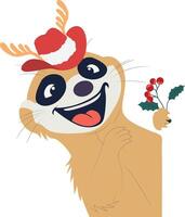 A cartoon meerkat wearing a hat and holding a holly branch vector