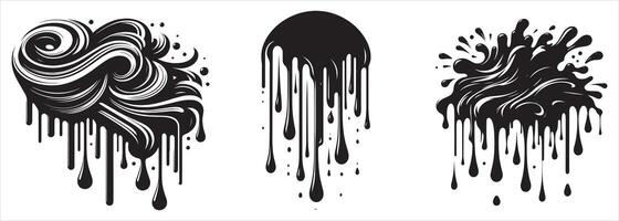 Abstract dripping paint shapes with liquid swirl textures and melting ink forms in modern black and white artistic design style vector