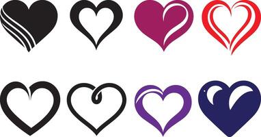 Stylized Heart Design Collection - Unique Artistic Love Symbols in Various Colors and Patterns for Creative Visual Project vector