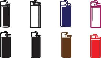 Colorful Lighter Collection - Set of Eight Stylish Flame Ignition Designs in Various Hues for Creative Visual Projects vector