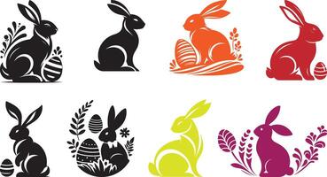 Colorful Rabbit Illustration Set - Unique Bunny Designs with Easter Eggs and Floral Patterns for Creative Visual Projects vector