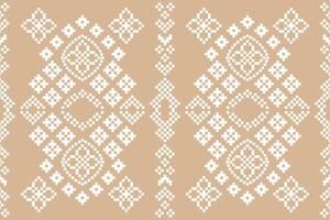 Motif fabric pattern brown cream color decor background with ethnic pattern pixel. vector