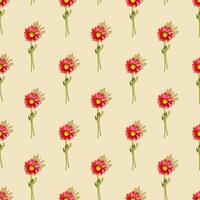 Seamless pattern with red flowers on neutral beige color background. Summer floral wallpaper nature design flowery minimal layout, hard light, shadows. Chrysanthemum daisy blossoming flower photo