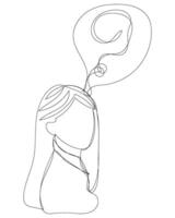 Line art concept of lady with question mark quiz confuse question woman with continuous hand drawn. vector