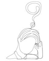 Continuous line art of question mark quiz confuse question man male boy minimal style art. vector